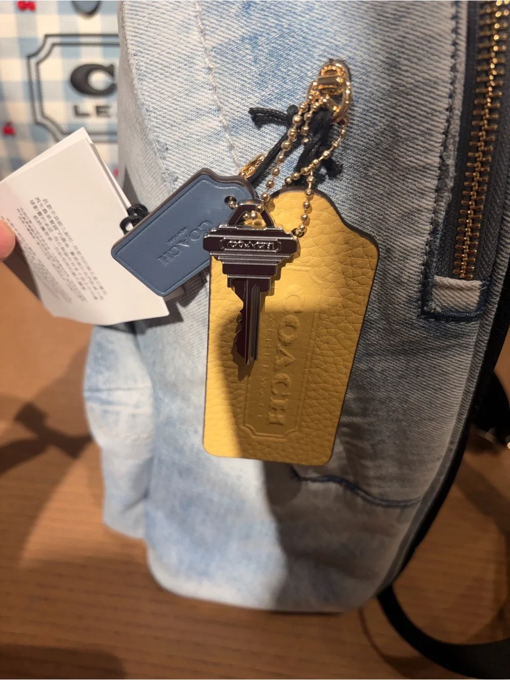 Coach Light Blue Denim Medium Backpack with Gold Hardware new